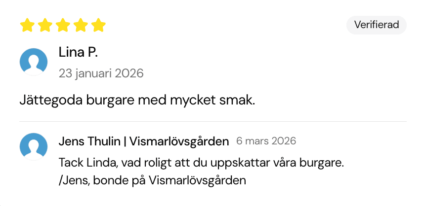 Exempel på verifierad kundrecension och svar